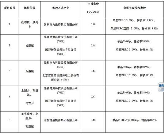 18家企業(yè)10個光伏應用領跑基地中標情況