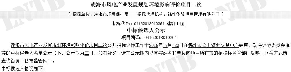 遼寧凌海市風(fēng)電產(chǎn)業(yè)發(fā)展規(guī)劃環(huán)境影響評價項目二次公示