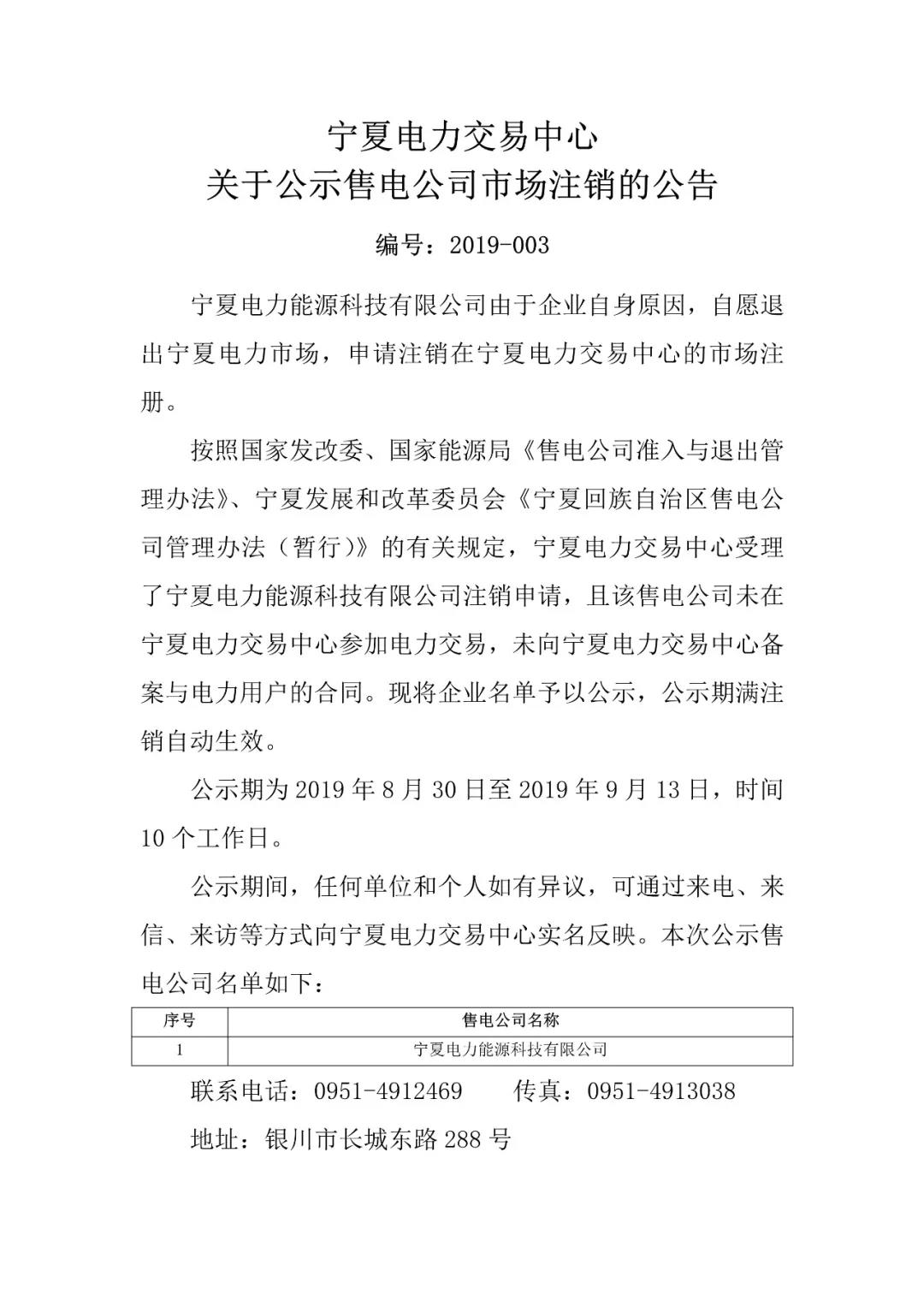 退市！寧夏1家售電公司擬退出寧夏電力市場