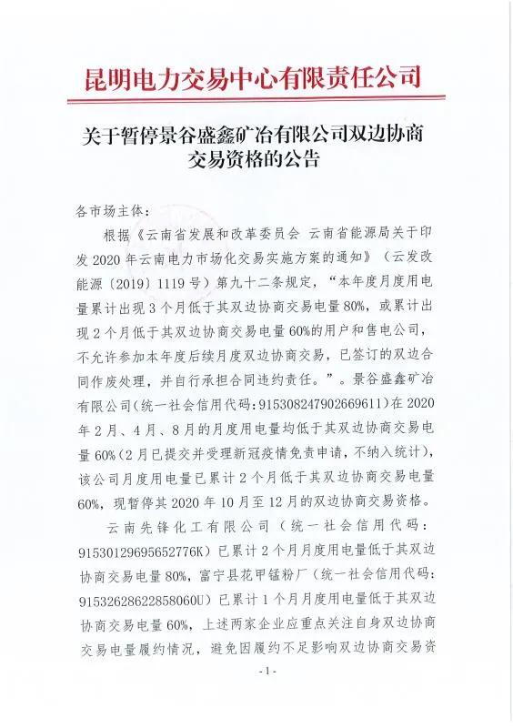 雙邊協(xié)商交易電量履約不足！云南一家電力用戶被暫停雙邊協(xié)商交易資格